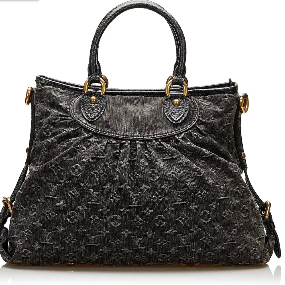 Louis Vuitton Black Monogram Denim Tote with Gold-Tone Hardware